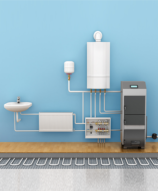 Illustration of hot water production equipment